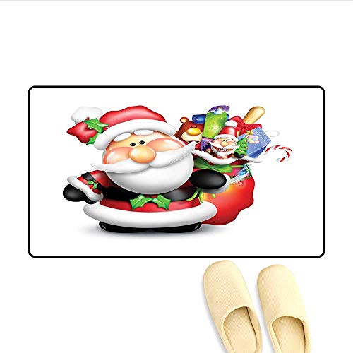 Bath Mat Whimsical Cartoon Father Xmas with Pinkish Cheeks and Bag Full of Fun Present Toys Door Mat Increase Multicolor 32"x48" - Thumbnail 6