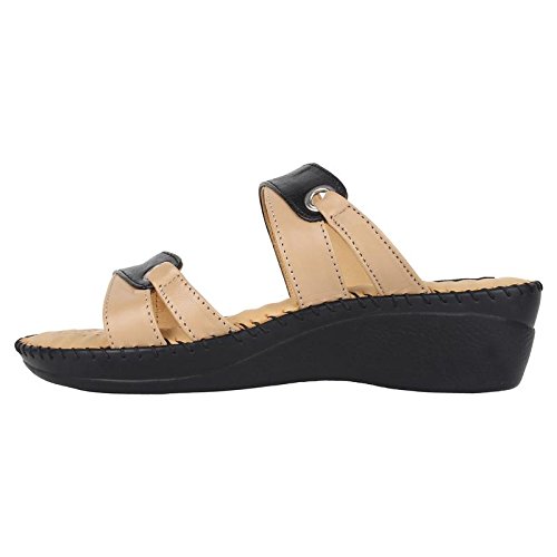 1 walk doctor sole orthotpedics leather casual footwear for women-beige::black