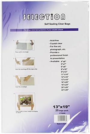 Crystal Clear Sleeves Storage Bags for Photos, Art, Paintings, Pictures, and More- Archival Acid-Free - Seal Top - Cellophane - Pack of 25 (13" x 19" - Pack of 25 Bags)