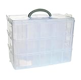 DJUNXYAN 3-Tier 30 Sections Transparent Stackable Adjustable Compartment Slot Plastic Craft Storage Box Organizer for Toy Desktop Jewelry Accessory Drawer Or Kitchen 4 Colors 3 Sizes(XL White)