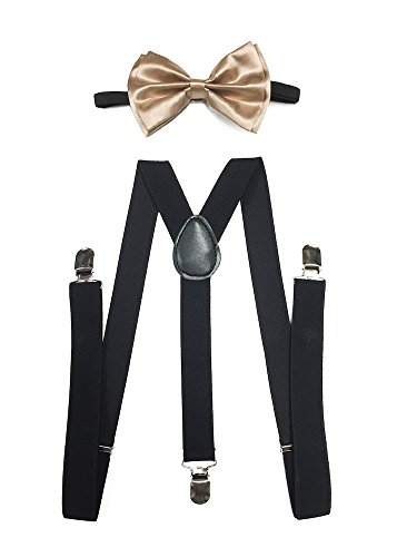 Black Suspender Color Bow Tie Style Mens &Women Combo Suspender Wedding Dress (Champagne Gold)