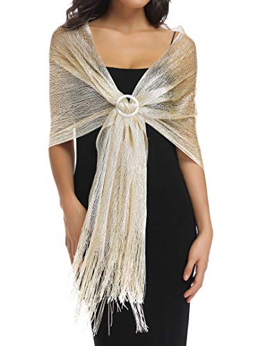 Rheane Shawls and Wraps for Evening Dresses Shawls and Wraps Shawls and Wraps for Weddings Gold Shawl Gold Wrap Fall (Light Champagne with Gold Glitter) - Thumbnail 7