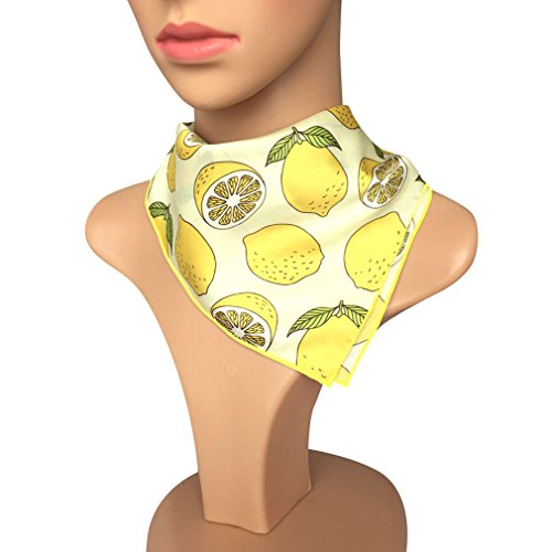 GERINLY Womens Neckerchief - Yellow Lemon Print Square Hair Scarf Headband (Pale Yellow)