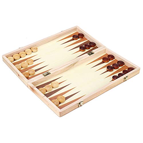 image for KAILE 3-in-1 Wooden Chess Set & Checkers & Backgammon Set Folding Carr