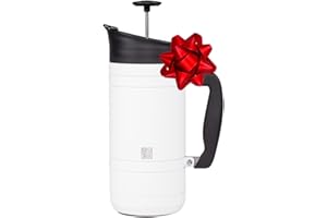 BruTrek Basecamp Coffee Press - Double Wall Vacuum Insulated Stainless Steel - Bru-Stop Technology, No Grounds in Coffee, No Spill Lid (Snowflake White, 48 fl.oz)
