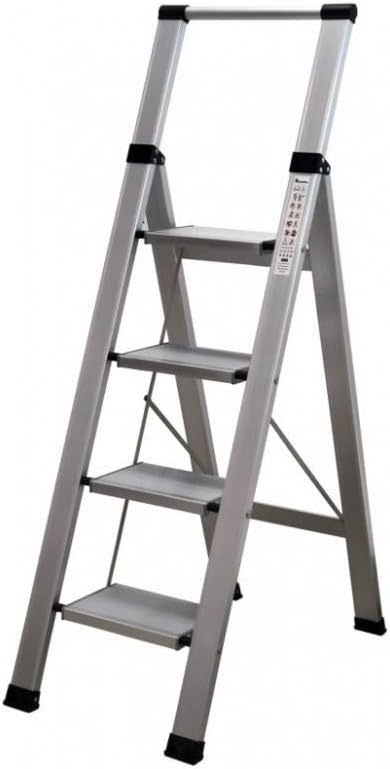 Homelux 710027 Flat Domestic Ladder, Aluminium, 4 Steps, Multicolor, 4 Peldaños