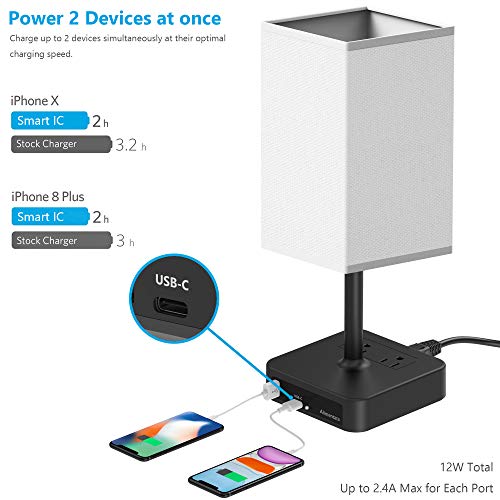 Alimentata Touch Control Bedside Table Lamp with USB C & USB A Charging Port and 2 AC Outlet