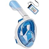 Pankoo Full Face Snorkel Mask, 180º Panoramic View Diving Scuba Mask Easy Breath with Anti-Fog and Anti-Leak with Adjustable Head Straps Design for Adults,Youth,Kids