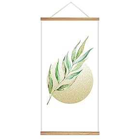 Hanging Poster with Wood Frames - Watercolor Painting Style Leaves - Ready to Hang Decorative Wall Art - 18"x36"