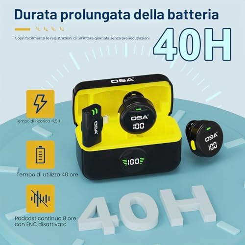 microfono lavalier per iPhone e iPad, mini microfono a spina lightning senza fili, batteria 40 ore per registrazioni video, interviste, podcast, YouTube, vlog