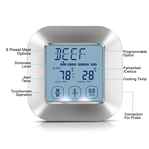 Benewell Touchscreen Digital Electronic Food Cooking Meat Thermometer for Christmas BBQ Oven Grill Smoker Kitchen with Timer Alarm