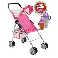 Exquisite Buggy, My First Doll Stroller Pink & Off-White with Basket in the bottom