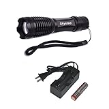Skysted E6 The Brightest 1200 Lumen Single Mode Zoomable Cree XM-L2 U2 U3 Bulb Handheld Tactical LED Flashlight Kit,Rechargeable Lithium 18650 Battery and USB Charger