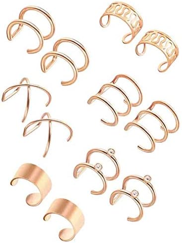 LnLyin 6 Pairs Titanium Steel Ear Clips Non Piercing Earrings Hoop Ear Cuffs Cartilage Earrings Men Women Girls Supplies,Rose Gold