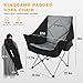 KingCamp Oversize Camping Folding Sofa Chair Padded Seat with Cooler Bag and Armrest Cup Holder, Black&Dark Gray