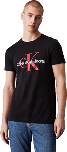 Calvin Klein Herren T-Shirt Kurzarm Core Monologo Slim Fit, Schwarz (Ck Black/Salsa), XL