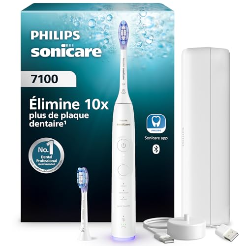 Philips Sonicare 7100 - Brosse à dents électrique avec 4 modes de brossage et 3 niveaux d'intensité, Alerte de pression, EasyStart, SmarTimer et BrushPacer, Blanc, modèle HX7420/02