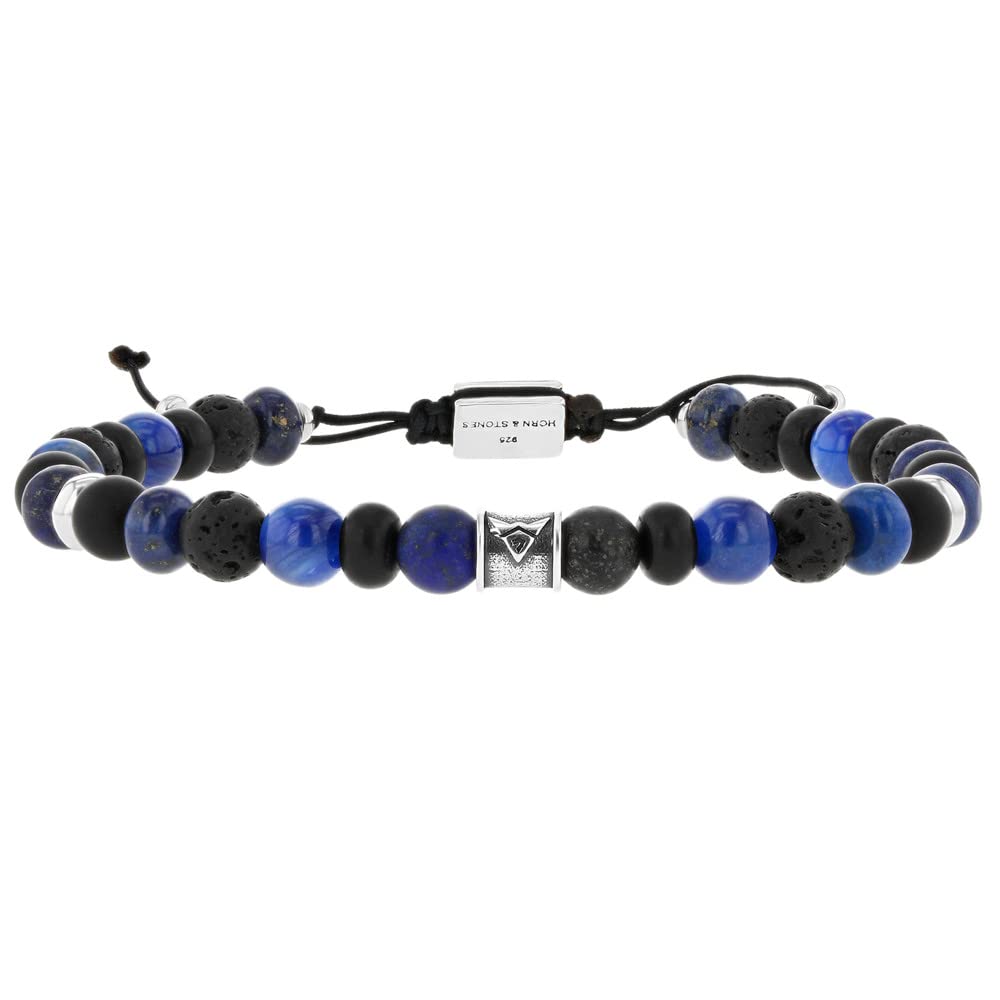 LES POULETTES BIJOUX - Bracelet Men‘s Link Kyanite, Matte Black Onyx, Lapis Lazuli Mat, Pyrite, Lava Stone Flat and Round Beads
