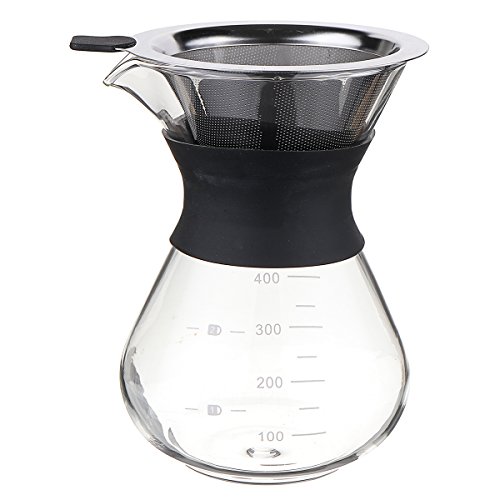 Glass Classic Coffee Pot 200/400ML Pour Over Coffeemaker With Steel Filter Percolator Drinkware Kitchen Accessories Coffee Tools Katoot (400ML)