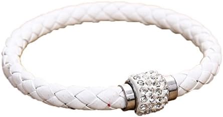 Weave Leather Bracelet Wristband Jewelry Stainless Steel Magnetic Lock Clasps For Women