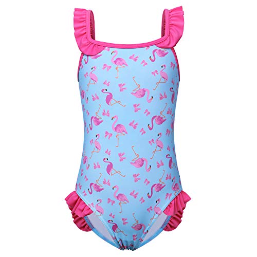 Girls One Piece Swimsuit Stripe Floral Bathing Suit Ruffle Swimwear Lightblue 128 134 In Oman Whizz One Pieces