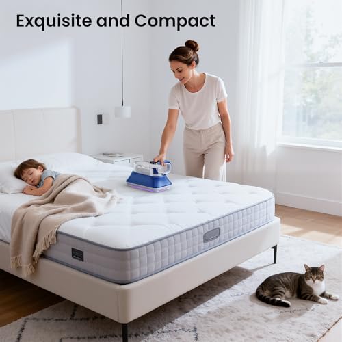 Mattress Vacuum Cleaner, Powerful Vibration Handheld Vacuum Cleaner with UV-C Light and LED Display, HEPA Filter, Handheld Hoover Cordless for Bed, Carpet, Sofa, Crib, Pillows (bright blue)