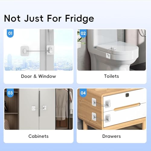 Lonimia 2Pack Refrigerator Lock, Heavy Duty Fridge Combination Lock For Cabinets, Drawers, Safety Easy Install No Keys Needed (White)