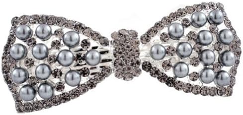 VWhite Women's Luxury Rhinestones Bowknot Pearl Hair Barrettes Alloy 3.1*1.2" Black