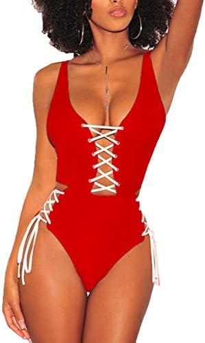LEISUP Womens Sexy Straps Lace Up Side Tie High Waist Cheeky One Piece Monokini