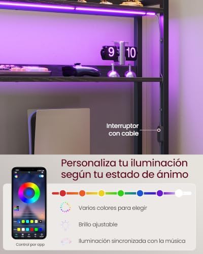 Escritorio en Forma de L, con Enchufes, Luces LED, Cajones y Soporte para Monitor, 140 x 100 x 150 cm, Negro, para Oficina en Casa y Gaming, Colección Barnet LWD162B101