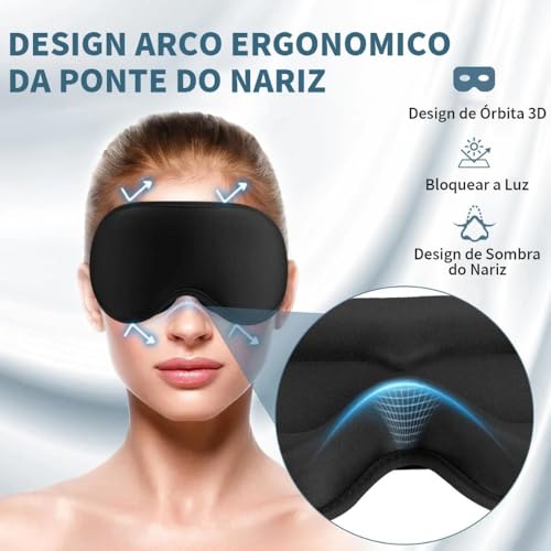 Máscara de Dormir 3D Blackout Total – Tapa Olho Confortável com Bloqueio de Luz – Ideal para Sono Profundo, Viagem e Descanso Premium