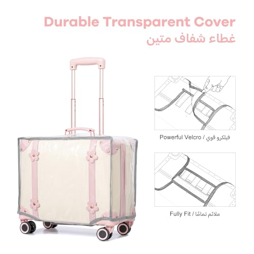 urecity Vintage PU Leather Cabin Size Luggage Set Stylish Retro Underseat Carry On Suitcases with TSA Lock & Spinner Wheels, Lightweight Design for Elegant Travel (18''+14'' White Flowers)
