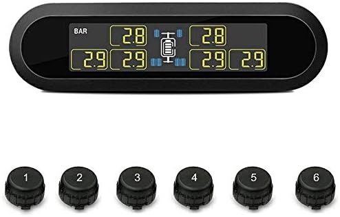 Moshbu TPMS Tire Pressure Monitoring System Wireless Solar Power with 6 Waterproof External Sensors LCD Real-time Display PRESS and EMT Auto Alarm System for Car RV Truck Van Motorhome (0-116 PSI)