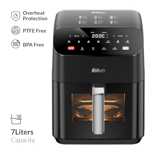 Feller Germany Air Fryer 1800 W, Large 7L Cap., Xcyclone-Tech, 4x Non-Stick Ceramic Coating, 10 Cooking Functions, Touch Panel, Cool-Touch+Interior Lightning, AFR700, 2Y Guarantee-UAE Version (Black)