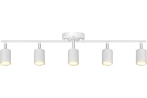 BRICOSMOCON Track Lighting, LED Track Lighting Fixtures Ceiling, White Kitchen Lights for Bedroom, 30" Ceiling Spotlight Kit, 5 Light Wall Light with Rotatable Heads, Kitchen Decor(GU10 Socket, NO Bulb)