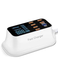 Estación de carga rápida Cargador USB múltiple, 40W   8A 8 puertos Cargador de escritorio Hub con 1 puerto tipo C y 1 puerto de carga rápida, adaptador de alimentación de pantalla LED para Huawei, iPhone, Samsung, LG y más