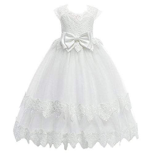 OBEEII Little Big Girl Lace Flower Tutu Dress First Communion Princess Wedding Junior Bridesmaid Pageant Party Evening Gown