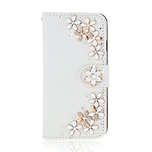 Scheam LG Q7 Case,[ Shock Absorbent ] Protection PU Leather Kickstand Wallet Cover Durable Flip Case LG Q7 Flower