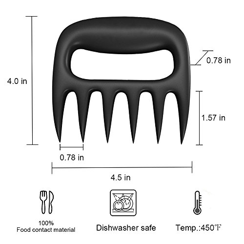 Pulled Shredder Food Claws - Easily Lift, Shredding Handling & Cut Food - Food grade safety material | Dish Washer Safe | Easy Storage | Heat Resistant Nylon - BPA Free Barbecue Paws (BLACK) (Black)