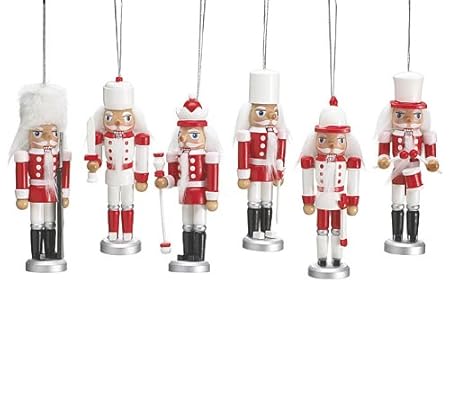 Set Of 6 Wood Nutcracker Christmas Tree Ornaments Beautiful Holiday