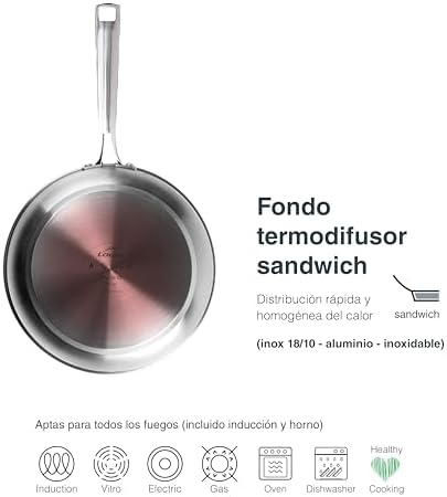 44420 - Sartén Cuisine - Acero inox 18/10, 20 cm, Sin Antiadherente