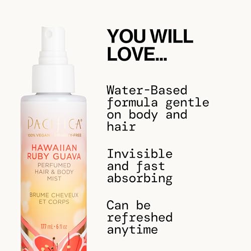 PACIFICA HAWAIIAN RUBY GUAVA HAIR PERFUME & BODY FRAGRANCE SPRAY MIST – BODY MIST FRAGRANCE W/ GRAPEFRUIT, PATCHOULI, SUGAR NOTES & GERANIUM CLEAN BEAUTY ALCOHOL-FREE, VEGAN & CRUELTY-FREE, 6 OZ