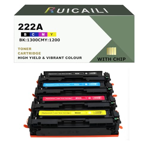 RUICAILI 222A Compatible Toner Cartridge Replacement for HP 222A W2220A W2221A W2222A W2223A for Color LaserJet Pro MFP 3303fdw 3303sdw 3388sdw 3388fdw for LaserJet Pro 3288 3203 (4pk, BK/C/M/Y)