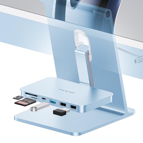 Acessórios iMac para i-Mac 2021/2023/2024, PULWTOP USB C Hub para iMac com USB A/C 10Gbps, Hub para M1/M3/M4, 2USB A 2.0, leitor de cartão SD/TF para i-Mac de 24 polegadas e Studio Display 2 azul