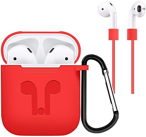 MagicGuardz, Made for Apple AirPods, Silicone Case Cover + Strap Holder + Carabiner (3 in 1 Bundle) Accessories for AirPods (Red)