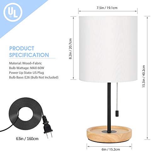 Wood Desk Lamp, Nightstand Table Lamp With White Fabric Shade, Modern Bedside Lamp For Bedroom, End Table, Farmhouse, Guestroom, College Dorm, Coffee Table