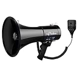MyMealivos Megaphone with Siren Bullhorn 50 Watt - Bullhorn Speaker with Detachable Microphone, Portable Lightweight Strap & 3.5mm Aux Input - Professional Outdoor Voice for Police & Cheerleading