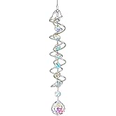 H&D HYALINE & DORA 20.5in Crystal Sun Catcher,Colorful Hanging Suncatcher with Octagonal Beads and Chain,Gazing Ball Spiral Tail,Rainbow Crystals for Indoor Outdoor Garden Decoration