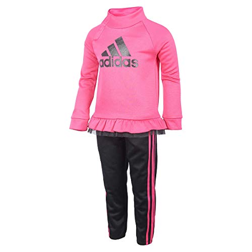 adidas Girls Tricot Jacket and Pant Set (Magenta/Black, 6X)