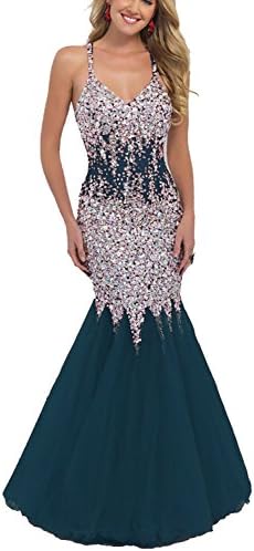 Favors Women's Beading Mermaid Evening Dress Halter Prom Gowns Long Jade 18W